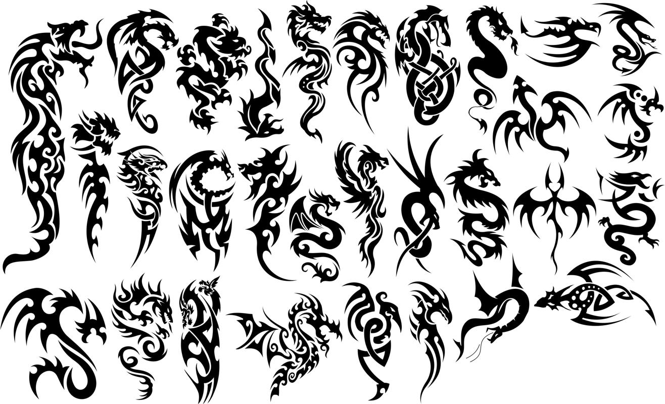 Set of the chinese dragons, tribal tattoo. | CanStock
