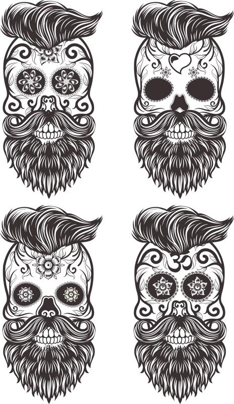 Painted Bearded Mustache Skull Free CDR Vectors Art