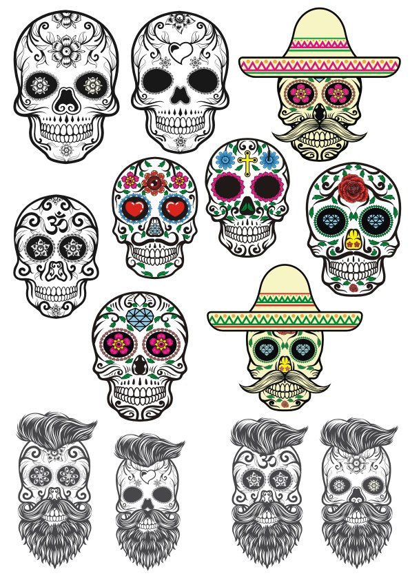 Sugar Skulls Tattoos Free CDR Vectors Art