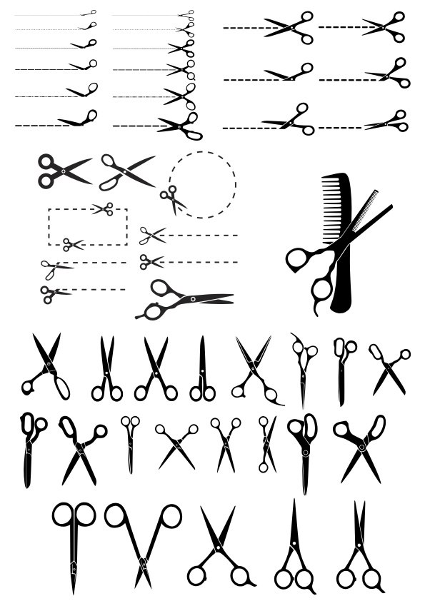 Scissors with Cut Lines Vector Illustration Free CDR Vectors Art
