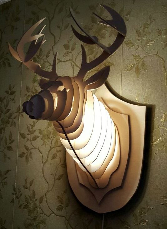 Wooden light decorative deer head Free CDR Vectors Art