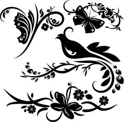 Murals Of Birds And Butterflies In Flower Gardens Free CDR Vectors Art