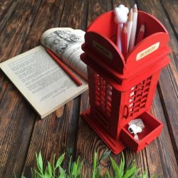 British Phone Booth Pencil Holder For Laser Cut Cnc Free CDR Vectors Art