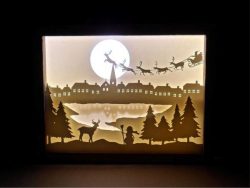 Electric Paintings Of Old Man Snow And Reindeer Herd For Laser Cut Cnc Free CDR Vectors Art