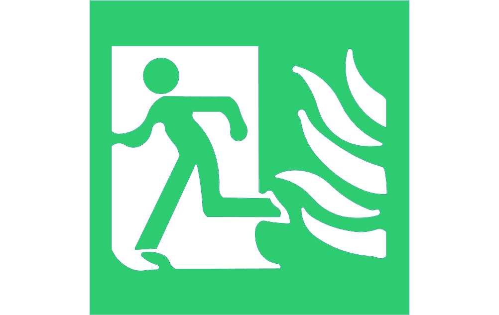 High Safety Fire Exit Symbol With Flames Left Sign Free DXF File