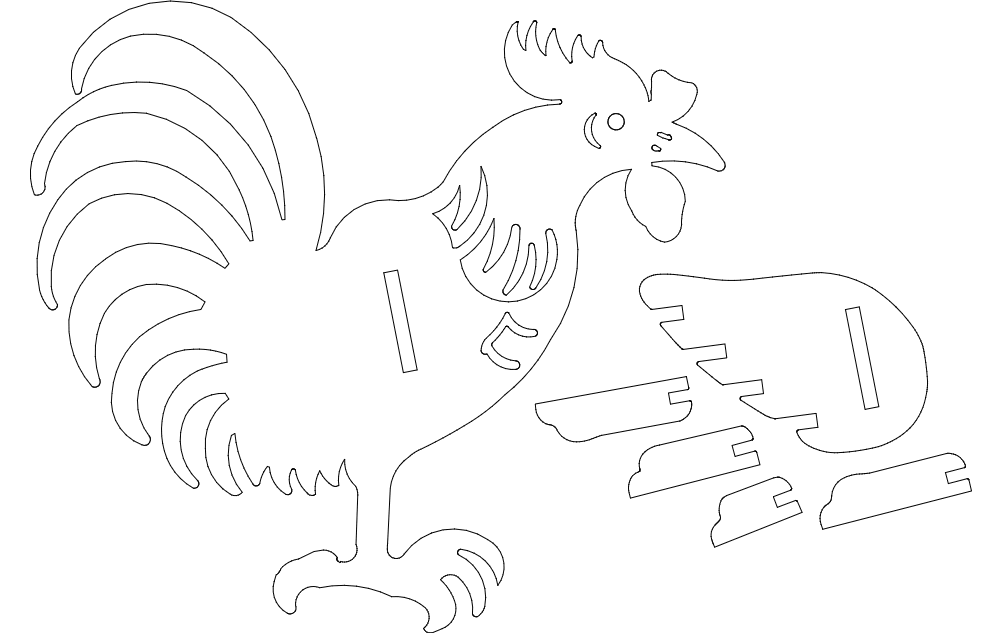 Rooster 3d Puzzle Line Art Free DXF File