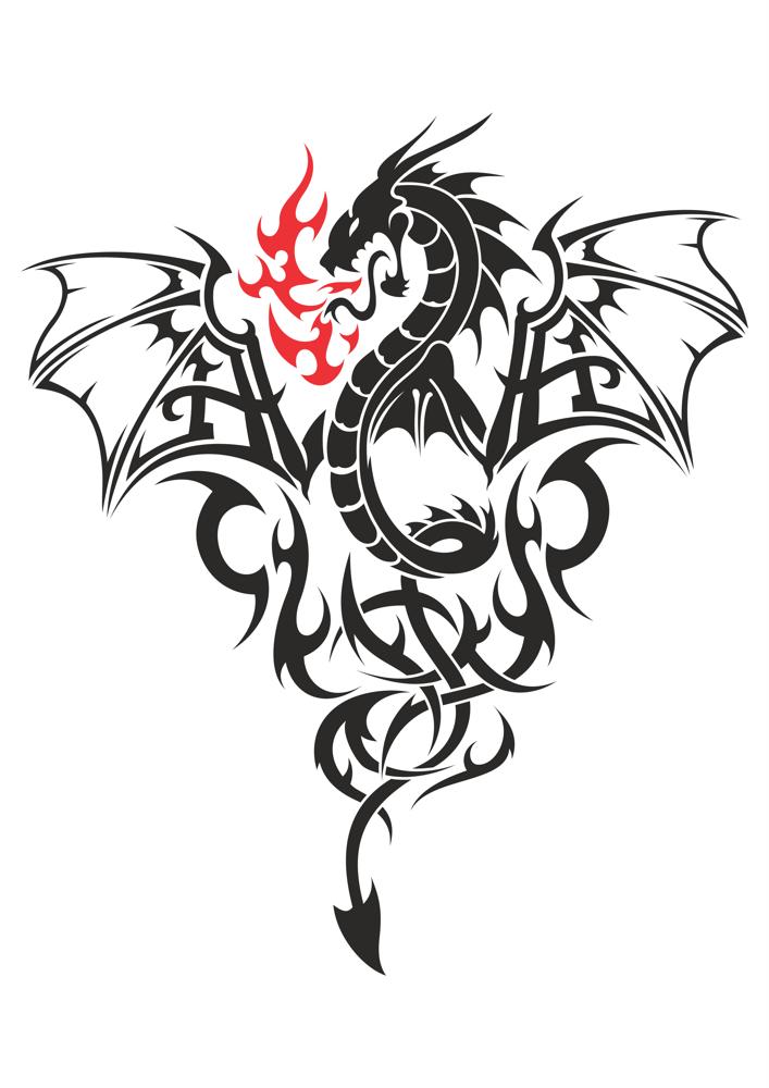 Dragon at fire Tattoo Free CDR Vectors Art