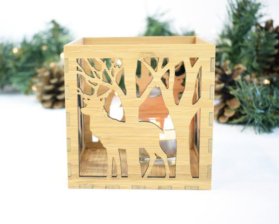 Laser Cut Box Lamp Deer In The Forest Free CDR Vectors Art