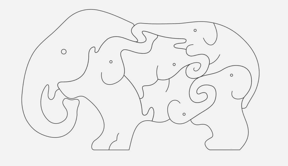 Elephant Animal Jigsaw Puzzle Laser Cutting Template Free DXF File