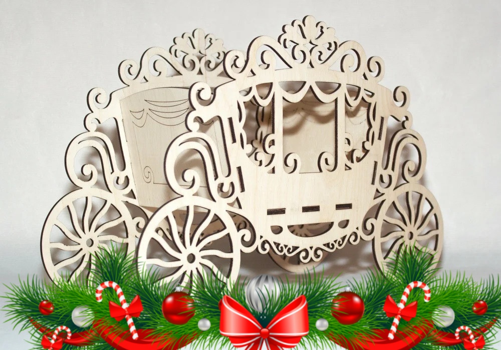 Laser Cut Carriage Flower Stand Candy Box Basket 4mm Free CDR Vectors Art