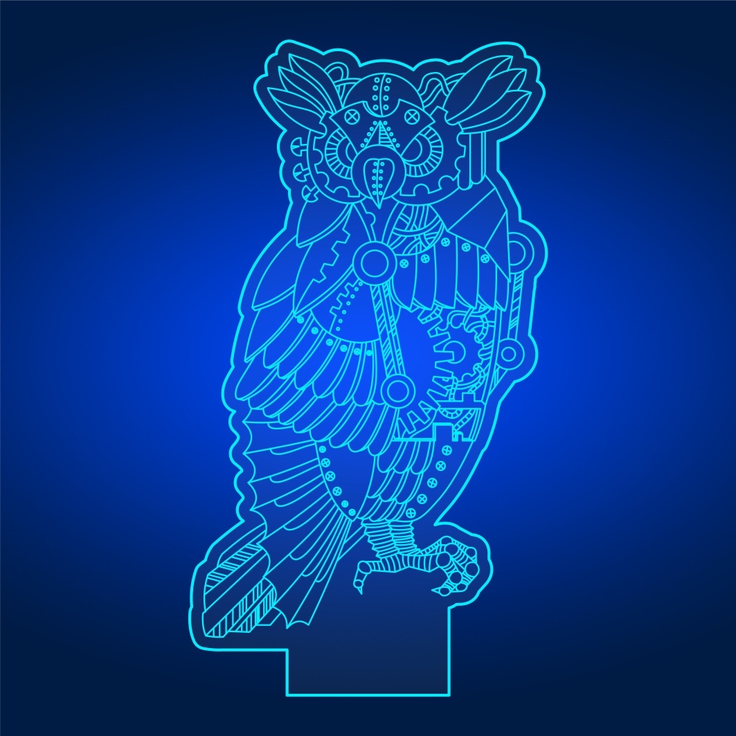 Owl 3d Illusion Lamp Free CDR Vectors Art