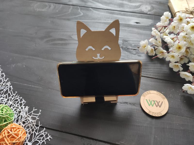 Laser Cut Cute Cat Smartphone Stand Free CDR Vectors Art