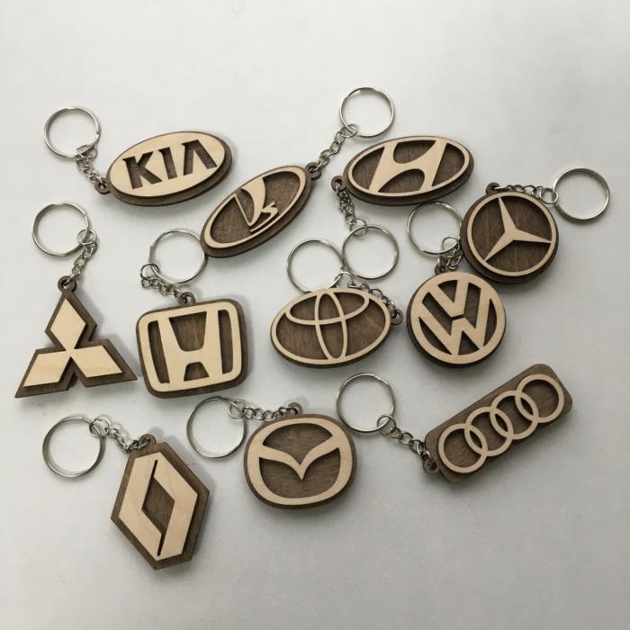 Laser Cut Car Logo Keychains Wooden Car Key Rings Free CDR Vectors Art