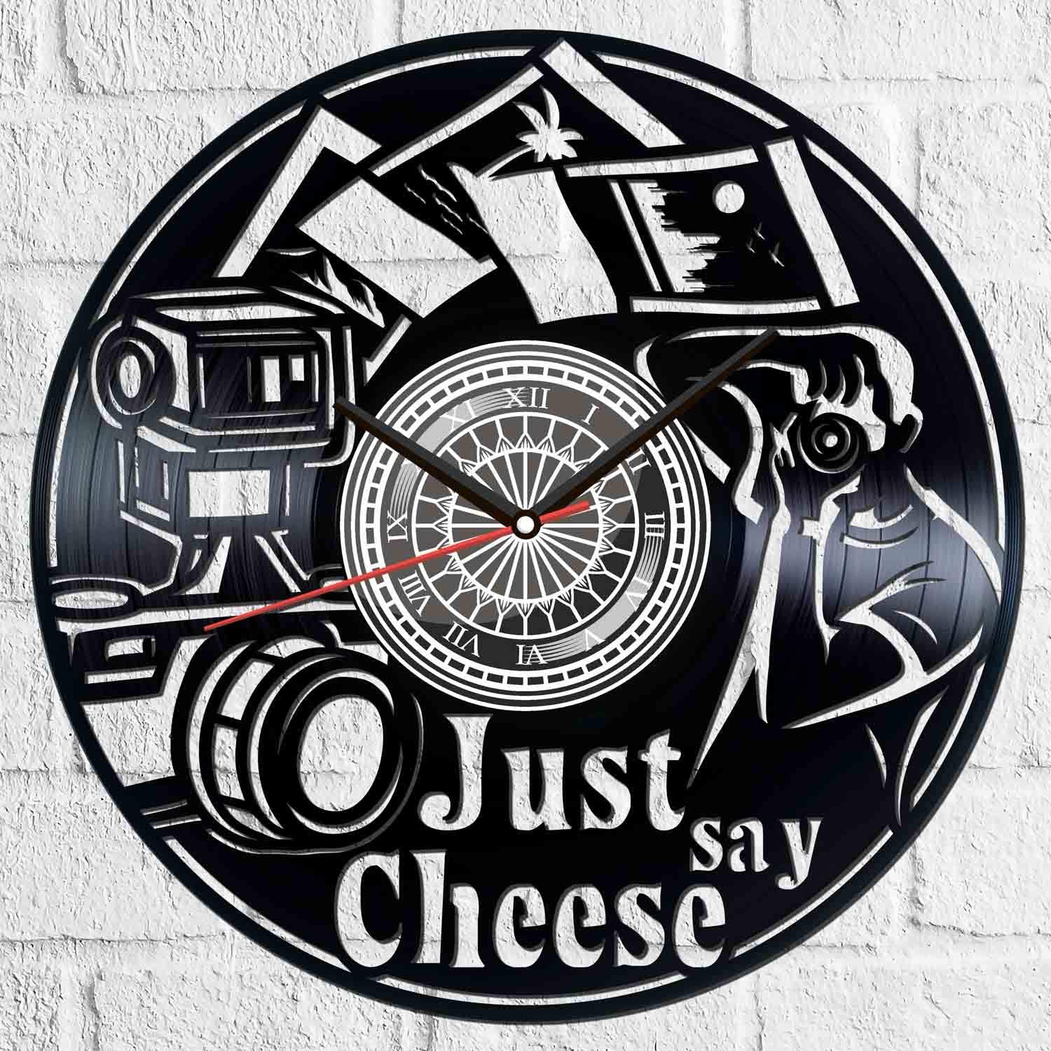 Laser Cut Just Say Cheese Vinyl Photography Clock Free AI File