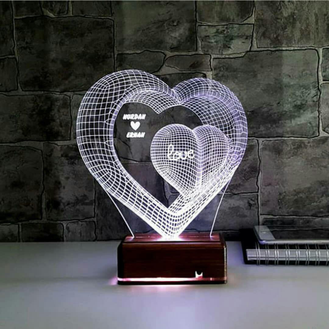 Laser Cut Two Hearts 3d Optical Illusion Lamp Led Night Light Free AI File