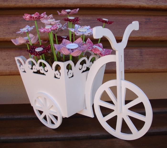 Wooden Tricycle Bike Flower Basket Laser Cut Free CDR Vectors Art