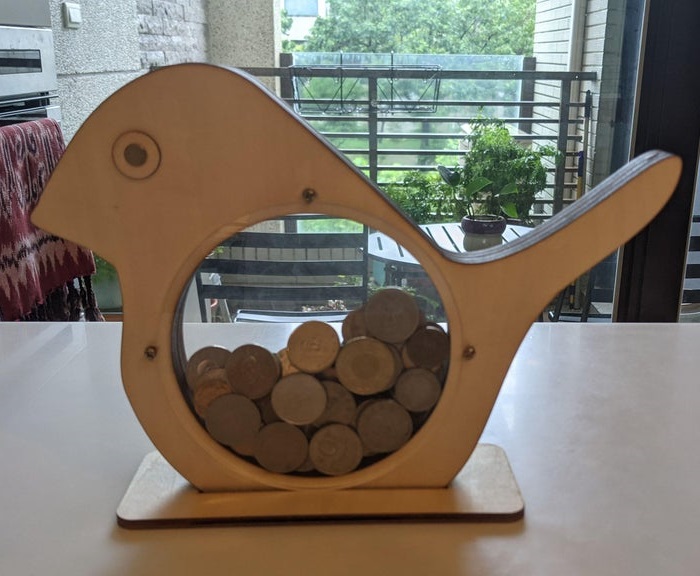 Laser Cut Cute Bird Money Box Coin Bank For Kids Free CDR Vectors Art