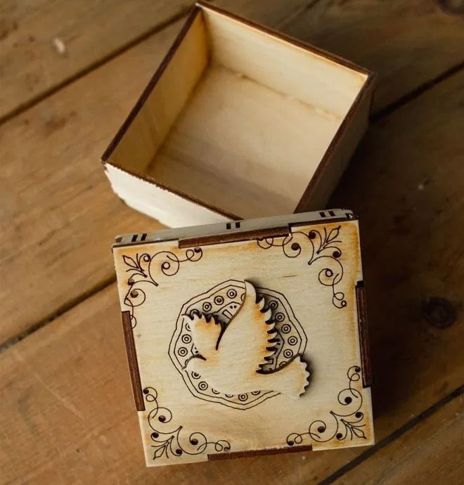 Laser Cut Wooden Box With Pigeon Decor Free CDR Vectors Art
