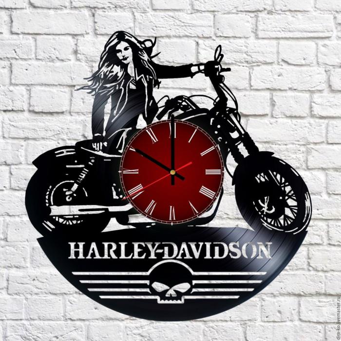 Harley Davidson Vinyl Record Wall Clock For Laser Cut Free CDR Vectors Art