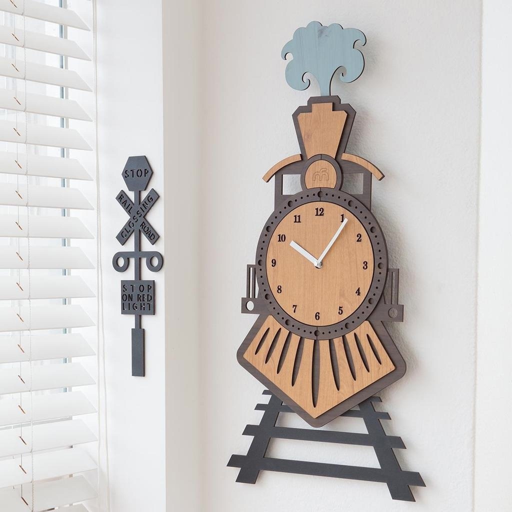 Laser Cut Wooden Train Wall Clock Kids Room Wall Decor Free CDR Vectors Art