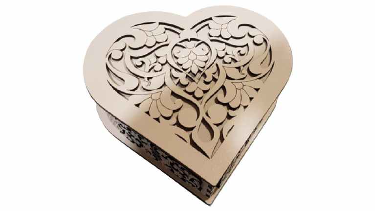 Jewellery Box Heart Drawing For Laser Cutting Free CDR Vectors Art