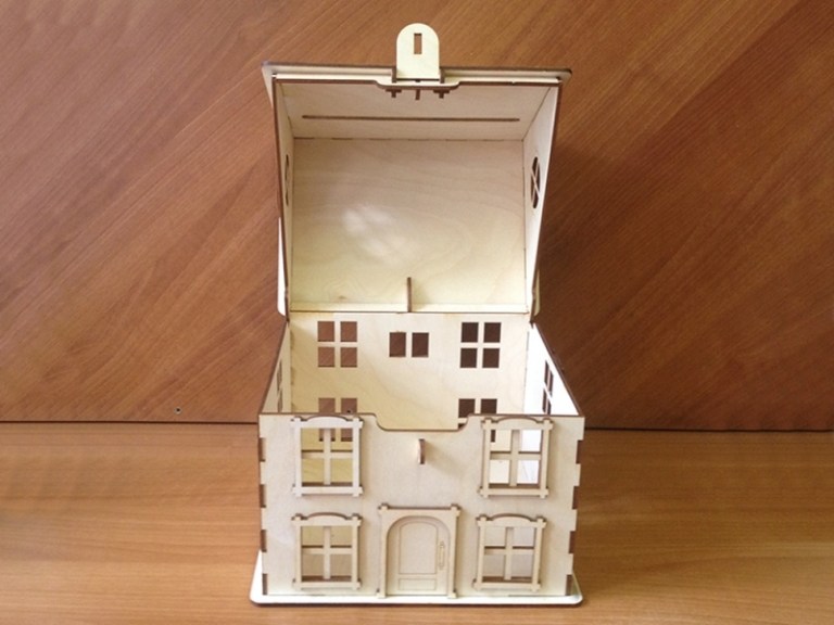Bank Layout In The Shape Of A house. For Laser Cutting Free CDR Vectors Art