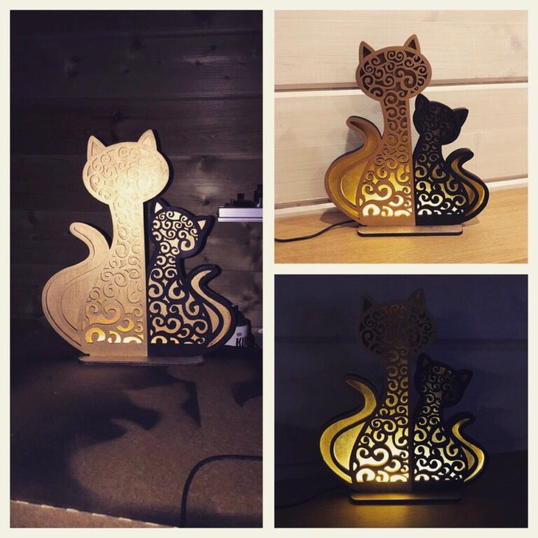 Cat And Kitten Night Light Lamp Home Decor For Laser Cut Free CDR Vectors Art