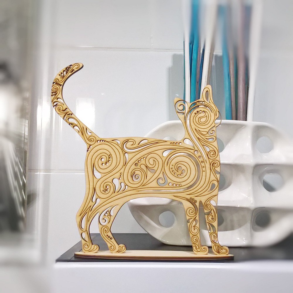 Laser Cut Cat Decoration 3d Puzzle Free CDR Vectors Art