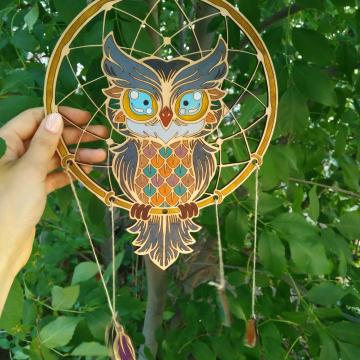 Layout Dreamcatcher Owl For Laser Cut Free CDR Vectors Art