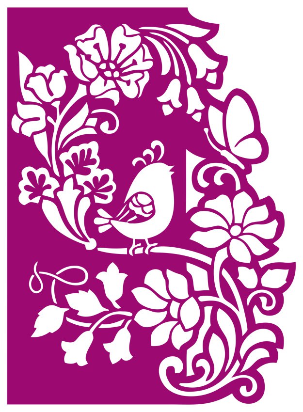 Floral Panel With Bird Cnc Router For Laser Cut Free CDR Vectors Art