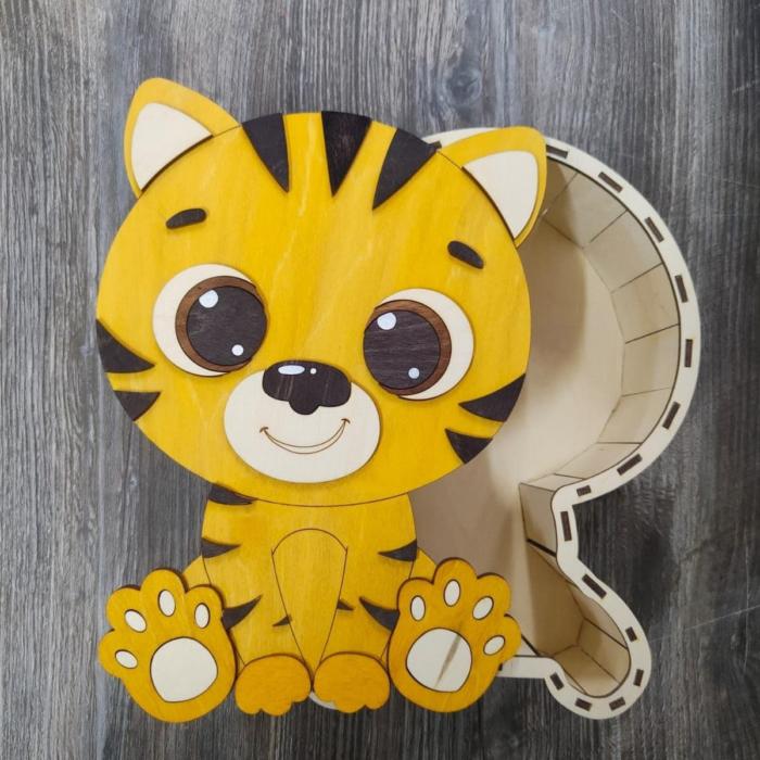 Cute Tiger Gift Box For Laser Cut Free CDR Vectors Art