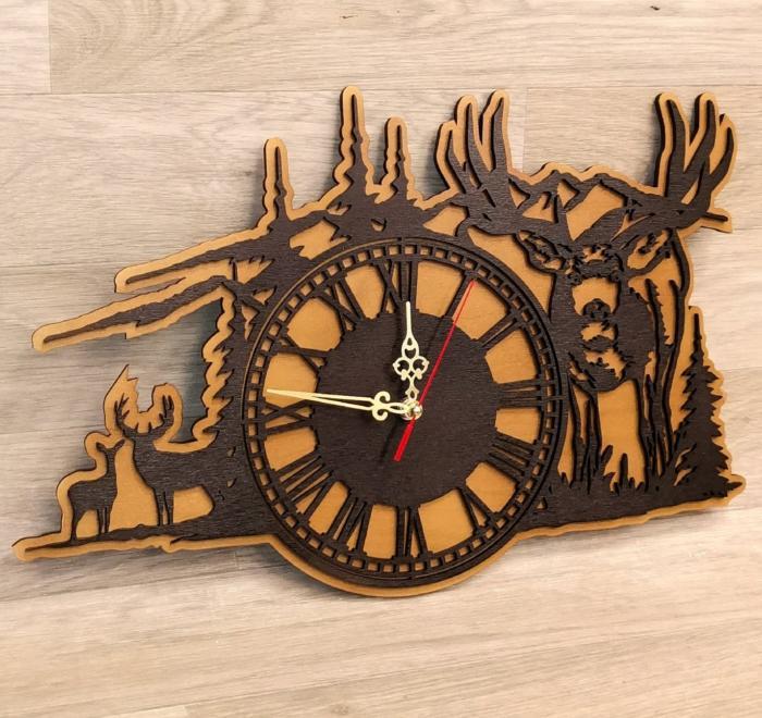 Forest Deer Wall Clock Hunting Wall Decor For Laser Cut Free DXF File