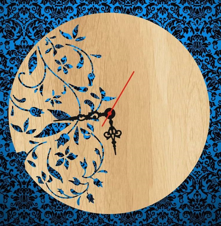 Wall Clock Contemporary Floral For Laser Cut Free CDR Vectors Art
