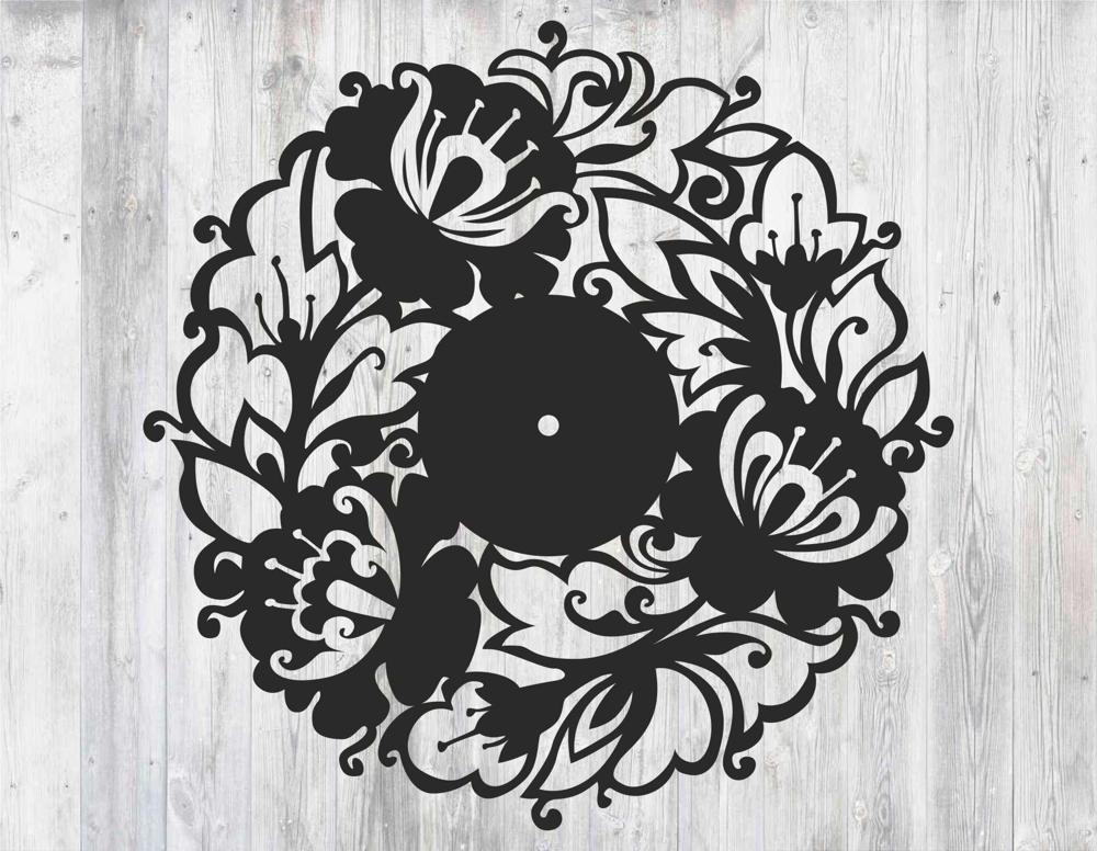 Wall Clock Of Flowers Template For Laser Cut Free CDR Vectors Art