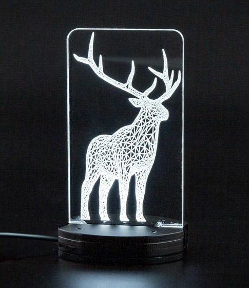 Deer Acrylic 3d Night Light For Laser Cut Free DXF File