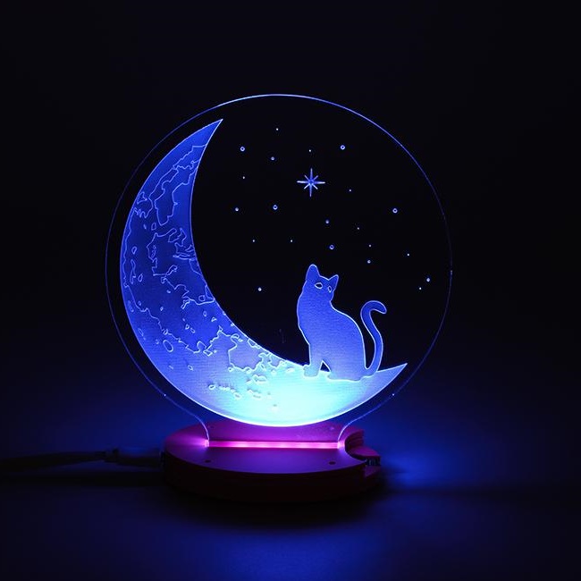 The Cat And The Moon 3d Illusion Night Light For Laser Cut Free DXF File