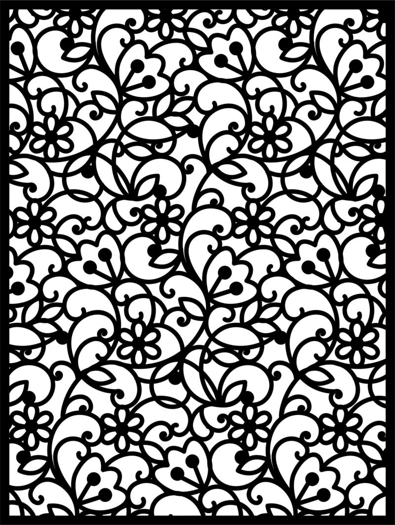 Decorative Privacy Partition Indoor Panel Room Divider Floral Lattice Stencil Design Free DXF File