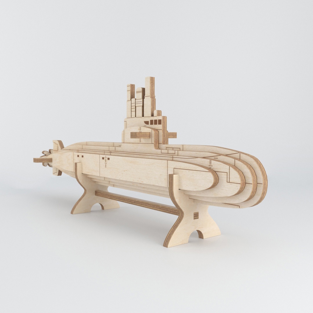 Laser Cut Submarine Wooden Model Free CDR Vectors Art