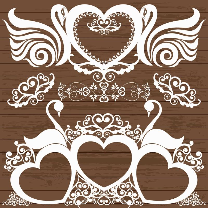 Engrave Swans Decor With Hearts Free Free CDR Vectors Art