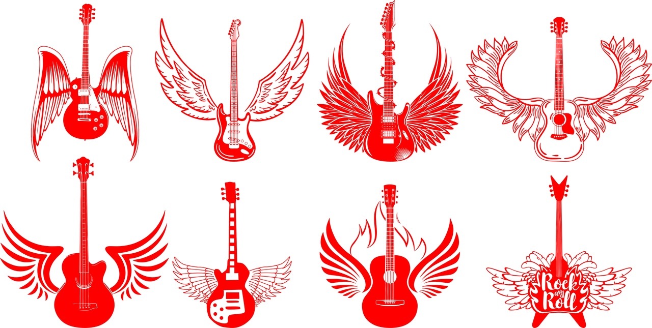 Electric Guitars With Engraving Wings Free CDR Vectors Art