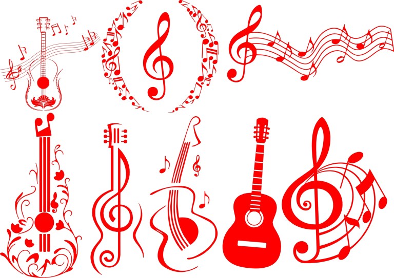 Guitars And Treble Clef For Engraving Drawing Free CDR Vectors Art