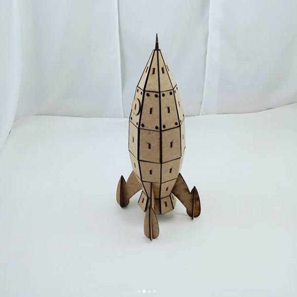 Laser Cut Wooden Rocket Spaceship Toy 3mm Free CDR Vectors Art