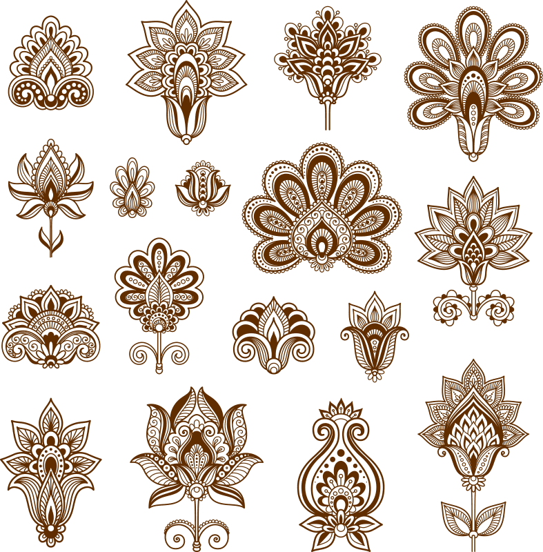 Henna Set of ornamental stylized flower Free CDR Vectors Art