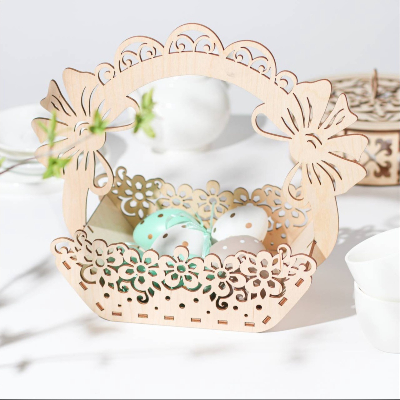 Laser Cut Decorative Candy Basket Gourmet Chocolate Easter Gift Basket Free CDR Vectors Art