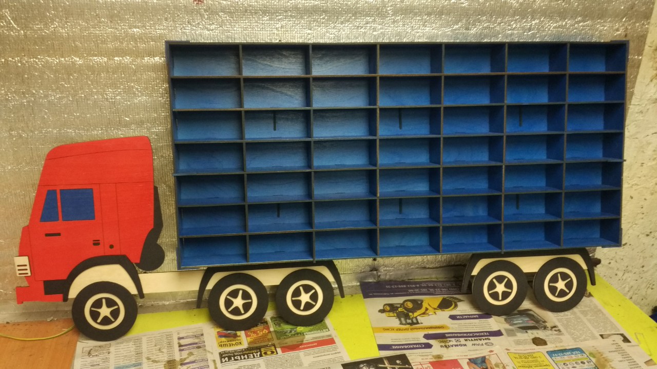 Laser Cut Toy Car Shelf Wall Toy Car Storage Organizer Truck 3mm Free CDR Vectors Art