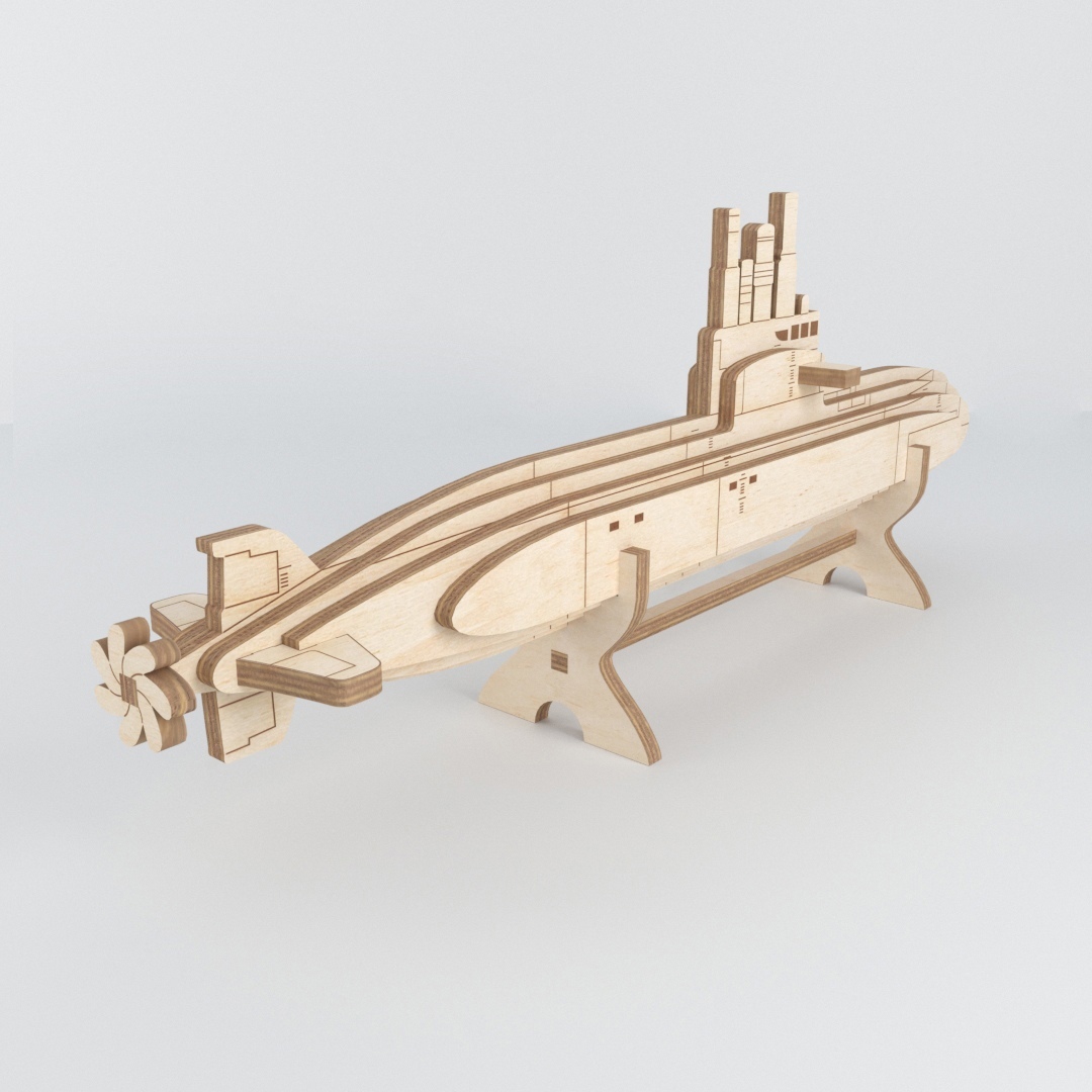 Submarine Wooden Model Laser Cut Free CDR Vectors Art