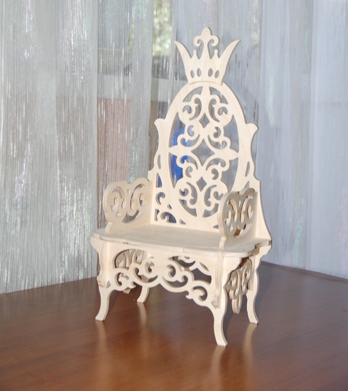 Laser Cut Royal Doll Throne Miniature Dollhouse Throne Barbie Chair 12mm Free CDR Vectors Art