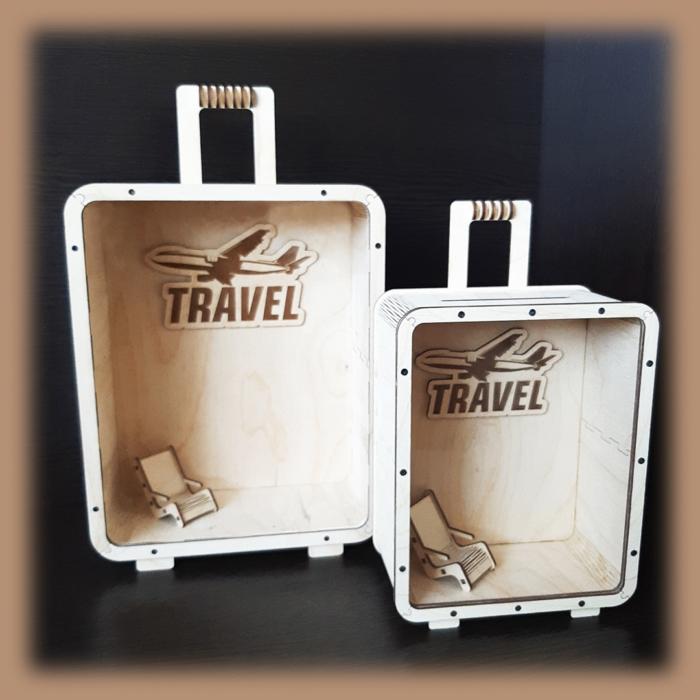 Laser Cut Travel Piggy Bank Suitcase Vacation Fund Holiday Fund Free CDR Vectors Art
