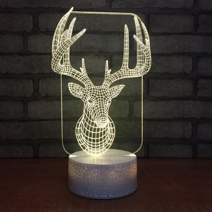 Laser Cut Deer Head Christmas Decor 3d Illusion Lamp Free CDR Vectors Art