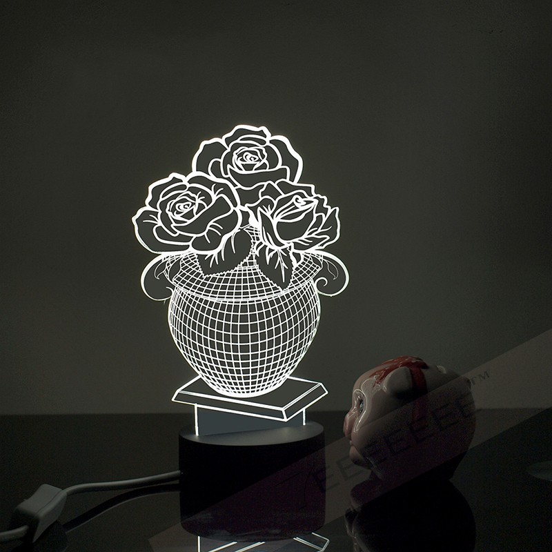 Laser Cut Flower Vase 3d Acrylic Lamp Free CDR Vectors Art